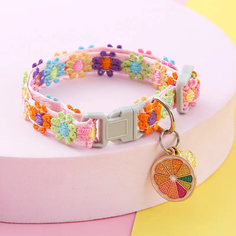 Adjustable Colorful Pet Collar with Bell and Cartoon Footprint Design for Dogs and Kittens