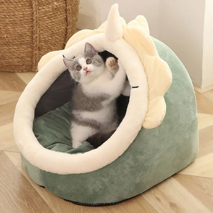 Premium Foldable and Washable Deep Sleep Pet Bed for Cats and Small Dogs - Cartoon Design with Removable Cover