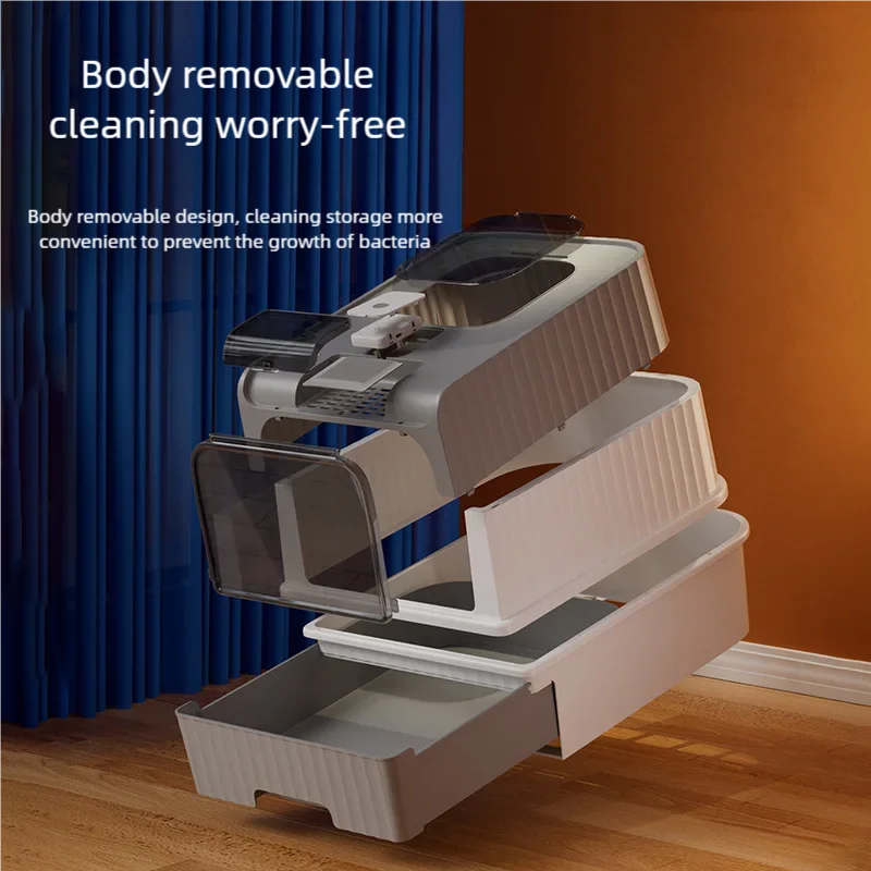 Large Foldable Cat Litter Box with Scoop and Lid, Front Entry/Top Exit Design, Odor Control, Easy to Clean