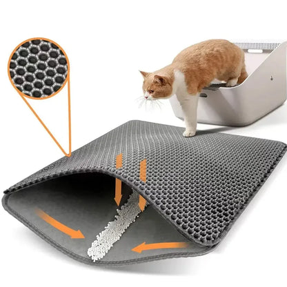 Waterproof Double-Layer Cat Litter Trapping Mat - Pet Litter Box Cleaning Accessory for Cats