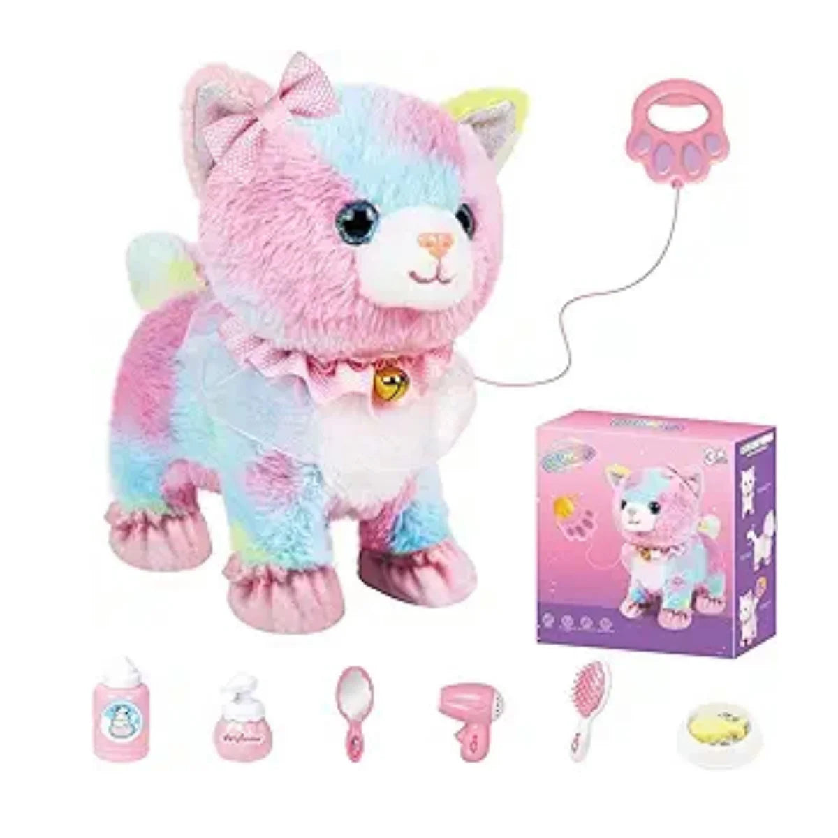 Interactive Realistic Walking Toy Cat for Children, Touch and Voice-Controlled Remote with Leash, Wags Tail, Ideal Birthday and Christmas Gift