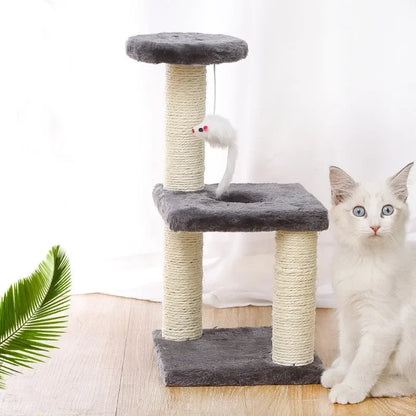 Three-Tiered Cat Scratching Post with Sisal Rope - Tri-Pillar Climbing Frame for Kittens and Cats, Ideal Pet Furniture and Toy