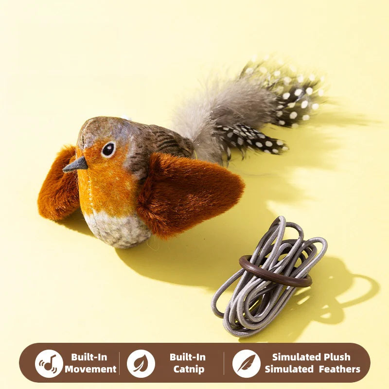 Interactive Plush Cat Toy with Realistic Bird Sounds and Catnip for Indoor Cats and Kittens