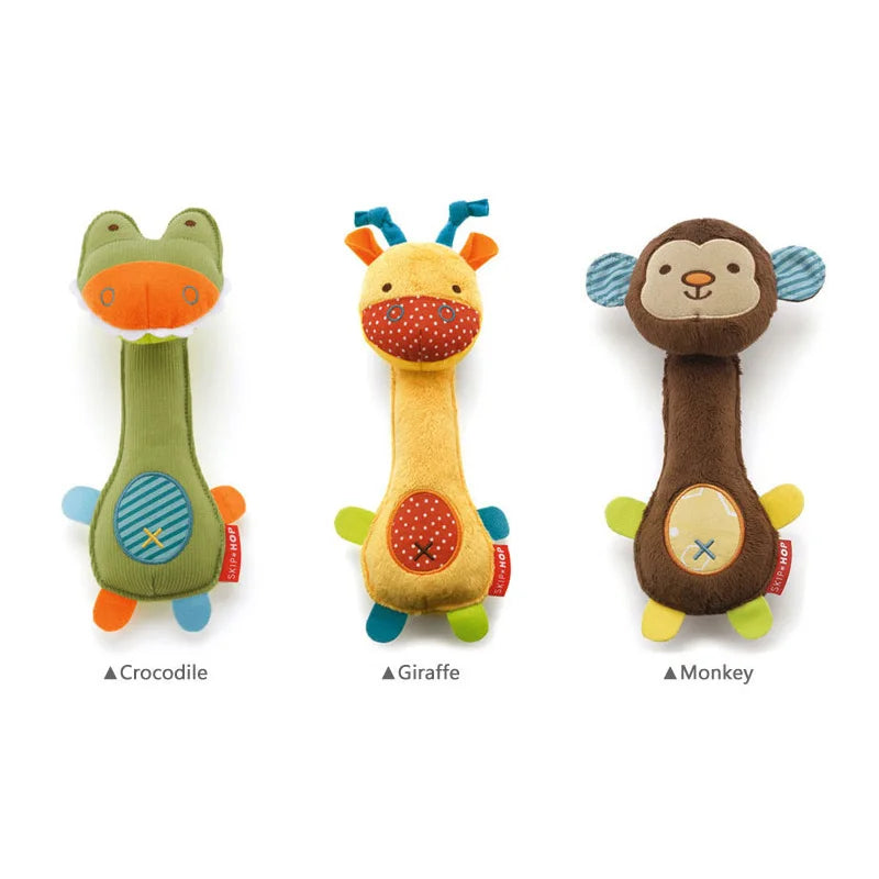 Premium Plush Squeaky Dog Toys for Small Pets - Cartoon Dinosaur, Deer, and Monkey Designs