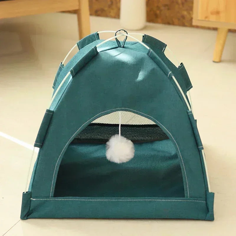Removable Canvas Pet Tent Bed - Semi-Enclosed Cat House and Dog Cave for Stylish Room Decor