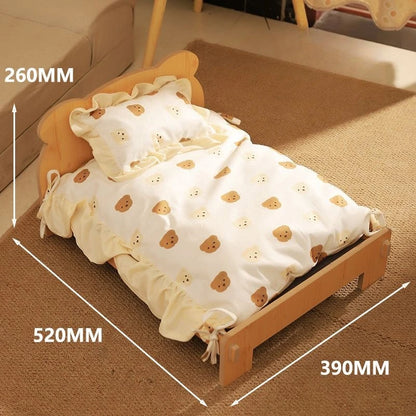 Elegant Wooden Cat Bed - Removable and Washable, Four-Season Design for Cozy Resting