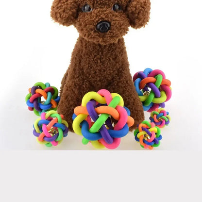 Interactive Rainbow Dog and Cat Toy Ball with Bell - Ideal for Chewing, Fetching, and Playtime