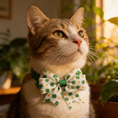 3-Piece St. Patrick's Day Pet Accessories Set - Cat and Dog Collars with Clover Ties