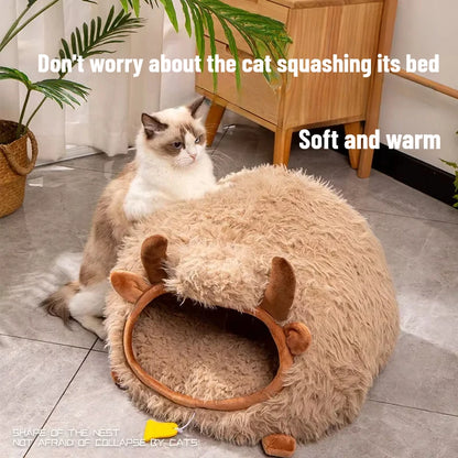 Yak-Shaped Semi-Enclosed Cat Bed - All-Season Winter Warmth for Cats and Small Dogs