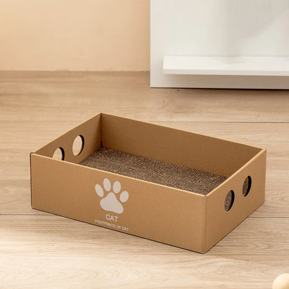 Large Cat Scratching Box - Corrugated Cardboard House and Scratcher Pad for Claw Maintenance and Furniture Protection