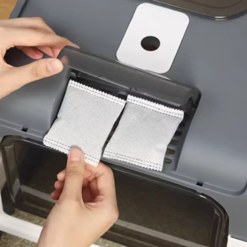 Large Foldable Cat Litter Box with Scoop and Lid, Front Entry/Top Exit Design, Odor Control, Easy to Clean