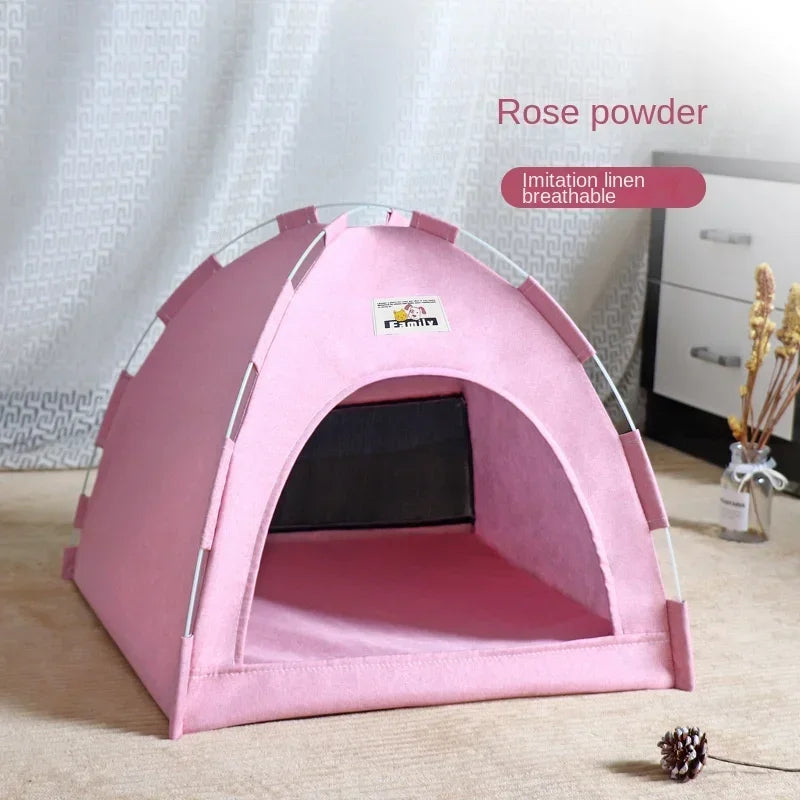 Removable Canvas Pet Tent Bed - Semi-Enclosed Cat House and Dog Cave for Stylish Room Decor