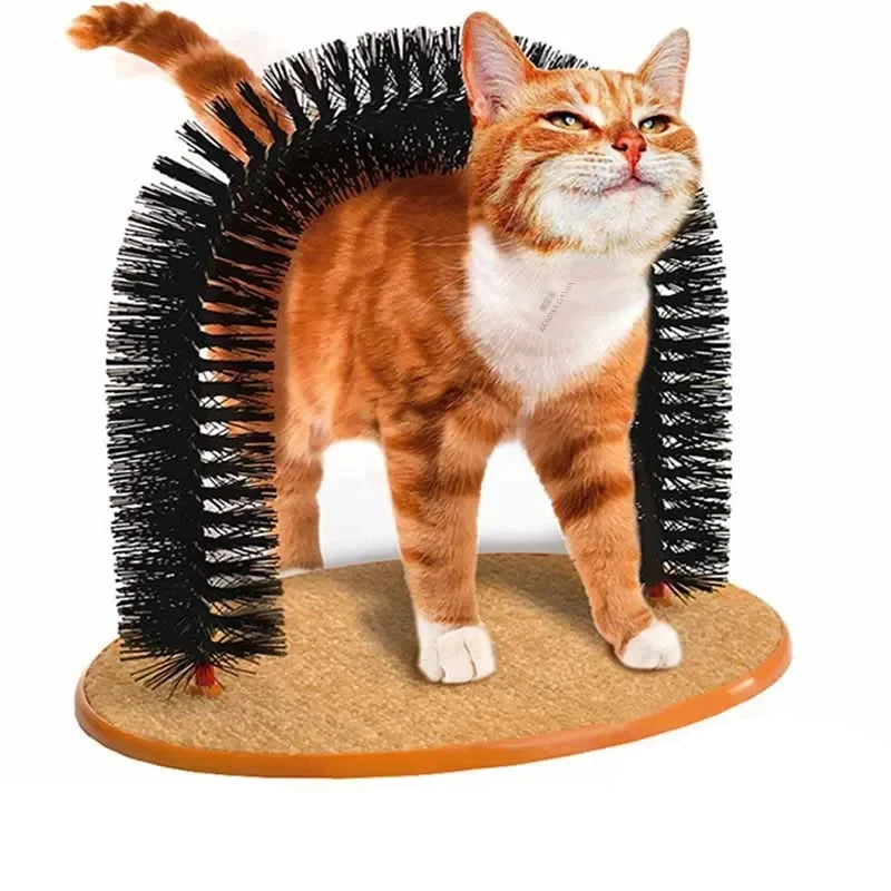 Interactive Cat Grooming Arch with Massage Brush and Scratching Pad
