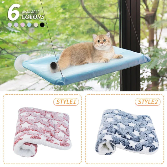 Cat Hammock Bed with Mat - Hanging Window Shelf Seat for Cats, Comfortable Pet Nest and Accessories