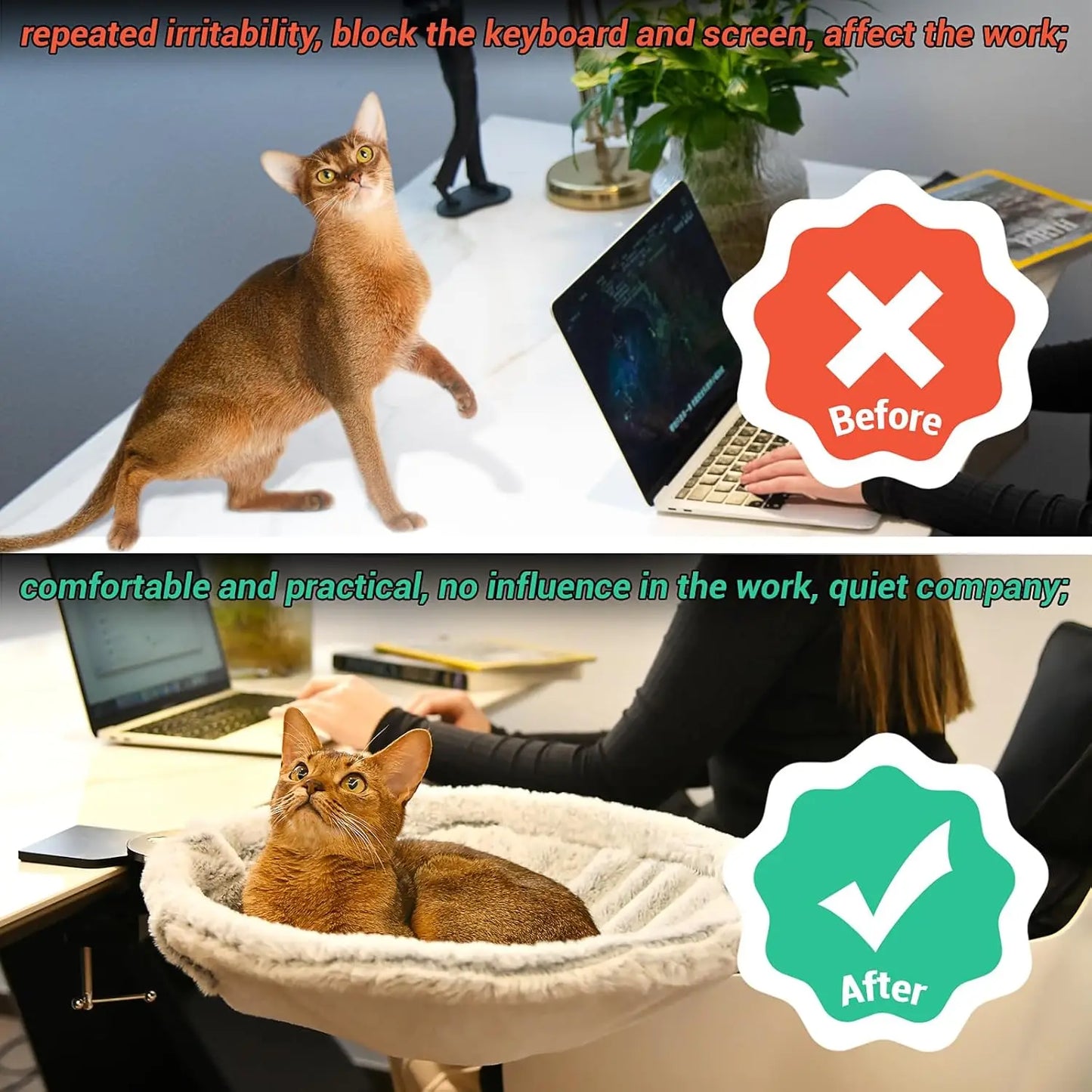 Large Cat Desk Bed with Steel Frame, 15-Inch Perch and Ultra-Soft Fabric, Supports Up to 50 lbs