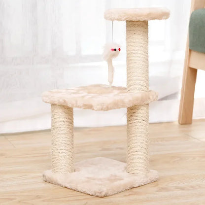 Three-Tiered Cat Scratching Post with Sisal Rope - Tri-Pillar Climbing Frame for Kittens and Cats, Ideal Pet Furniture and Toy
