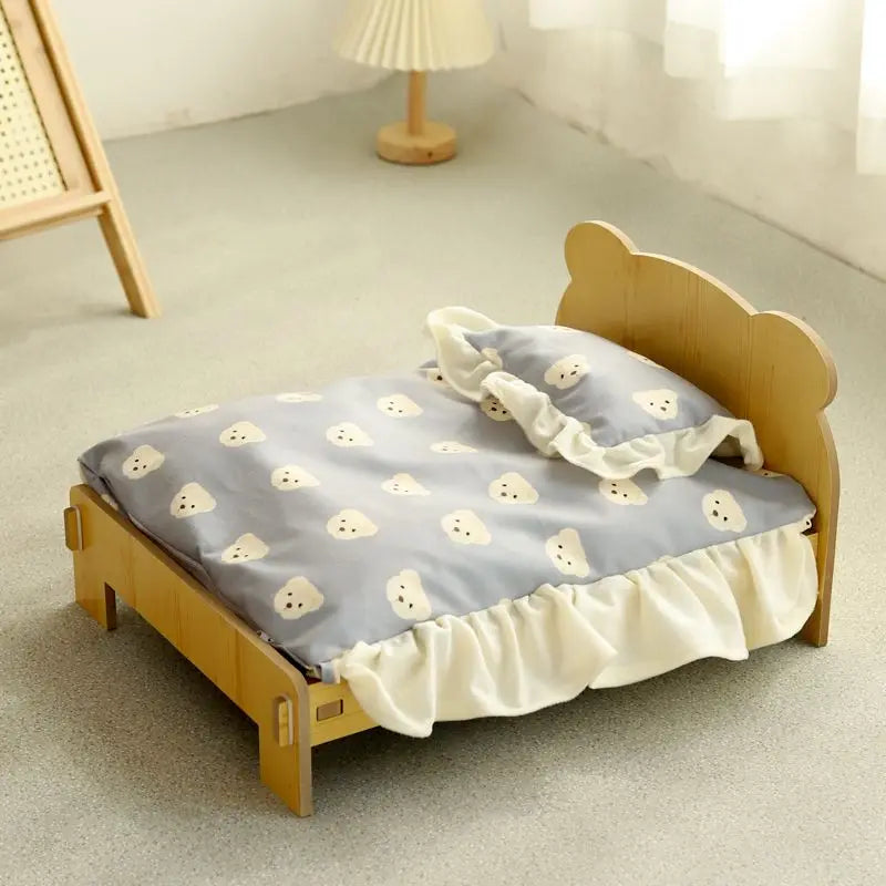 Elegant Wooden Cat Bed - Removable and Washable, Four-Season Design for Cozy Resting