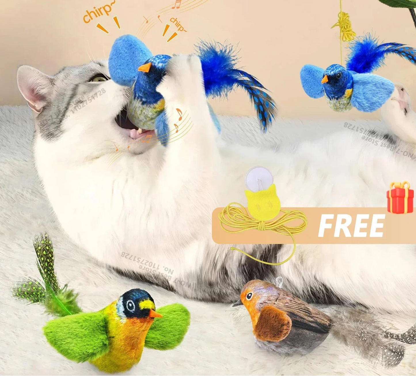 Interactive Indoor Cat Toy with Sounding Catnip Birds - Wall Hanging Teaser for Engaging Play