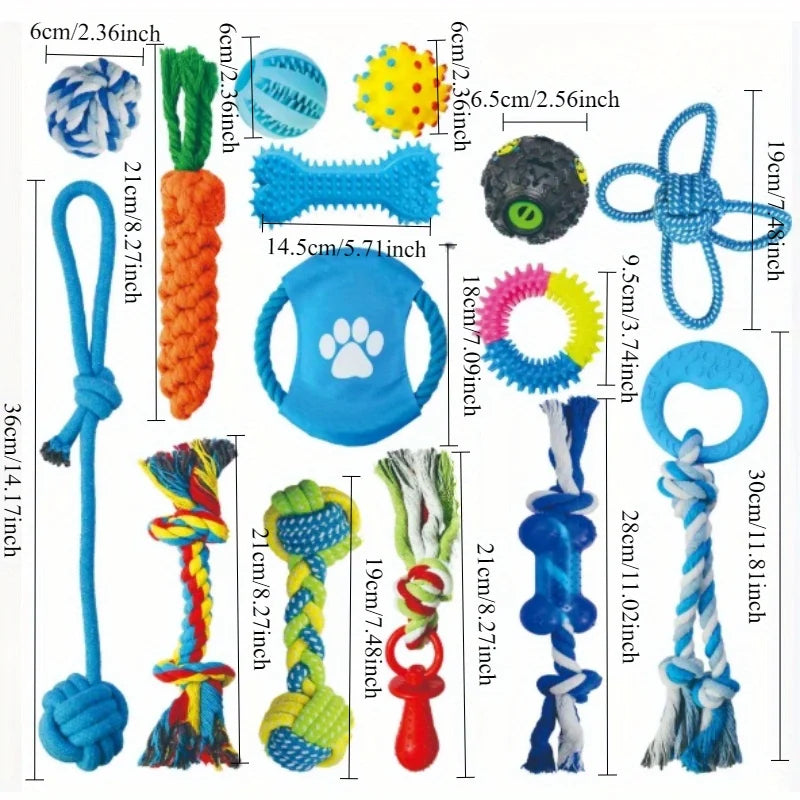 15-Piece Durable Dog Toy Set for Aggressive Chewers, Featuring Rope Tug-of-War Chew Sticks and Unbreakable Rubber Balls for Small, Medium, and Large Breeds