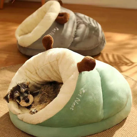 Winter Cozy Small Dog Kennel Bed - Breathable Slippers-Shaped Pet House, Foldable and Washable for Cats and Dogs