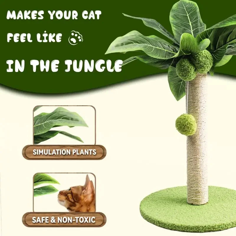 Indoor Cat Scratching Post with Sisal Rope and Leaf Design for Kittens and Cats
