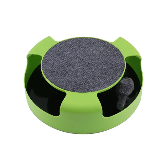 Interactive Cat Turntable Mouse Toy with Scratching Board and Rotating Teaser for Kittens