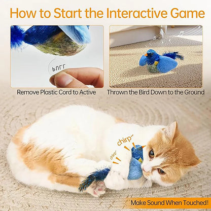 Interactive Indoor Cat Toy with Sounding Catnip Birds - Wall Hanging Teaser for Engaging Play