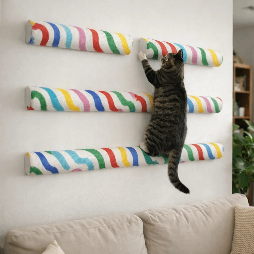 Wall-Mounted Self-Adhesive Cat Scratching Post - Durable Space-Saving Cylinder Design for Pet Furniture and Toys