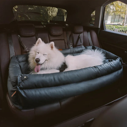 Luxury Faux Leather Pet Booster Car Seat for Dogs and Cats - Travel Bed and Car Seat Combo