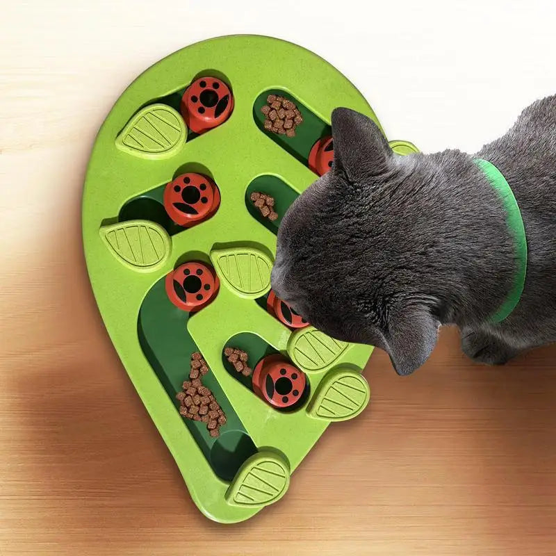 Interactive Cat Food Puzzle and Slow Feeder Toy - Green Leaf Shaped Enrichment and Chew Toy for Dogs and Cats