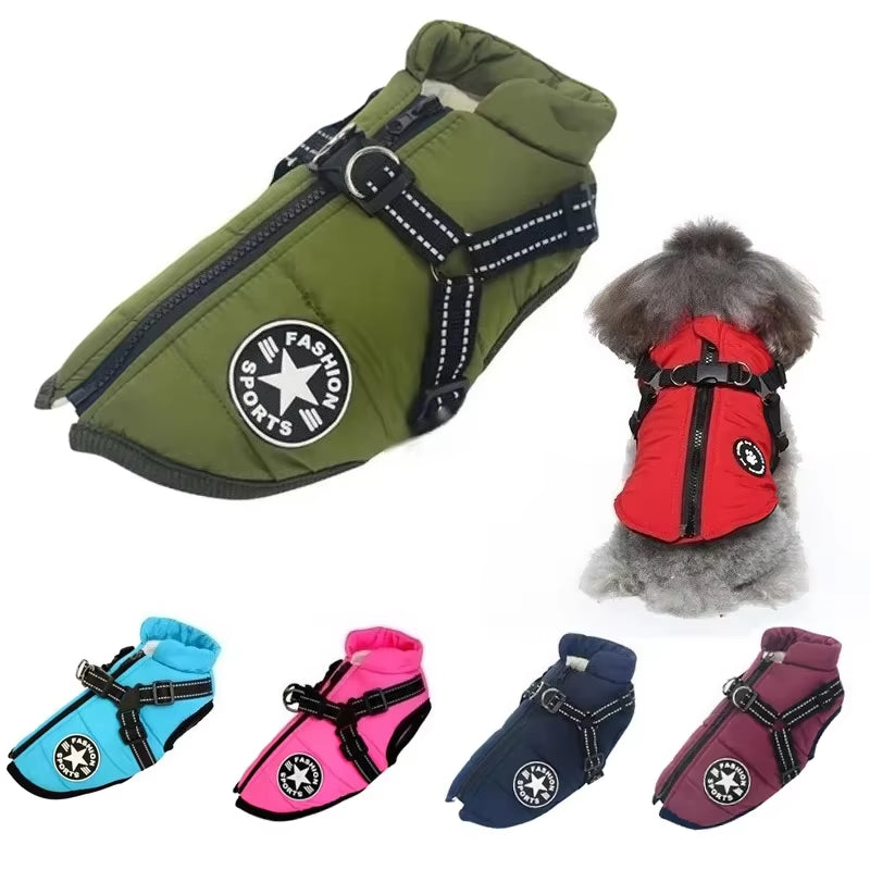 Premium Waterproof Dog Jacket with Integrated Harness - Winter Coat for Large Breeds Including Labrador, Chihuahua, and French Bulldog