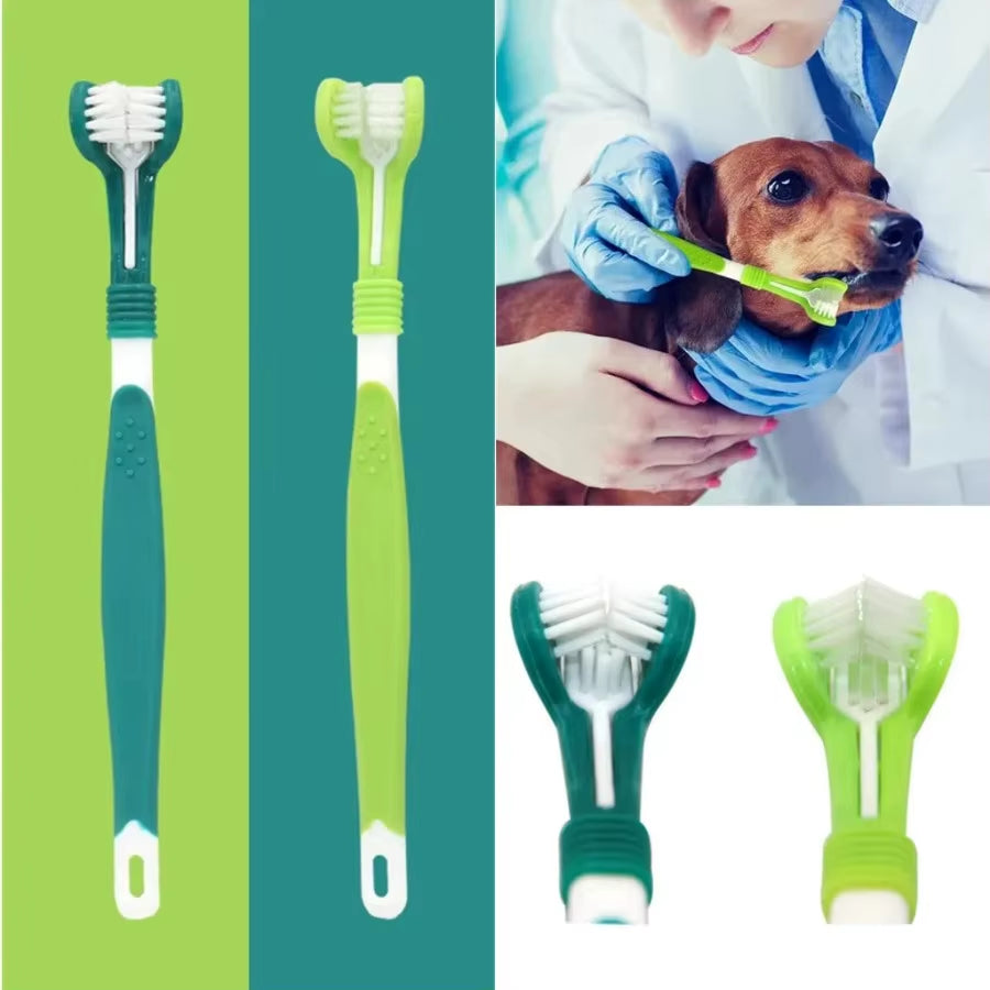 3-Sided Plastic Pet Toothbrush for Dogs and Cats - Tartar Removal and Oral Care