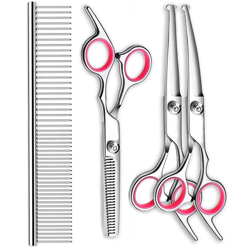 Professional Titanium Coated Dog Grooming Scissors Set with Safety Round Tips for Dogs and Cats