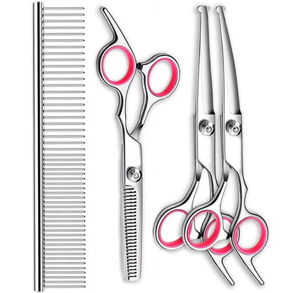 Professional Titanium Coated Dog Grooming Scissors Set with Safety Round Tips for Dogs and Cats