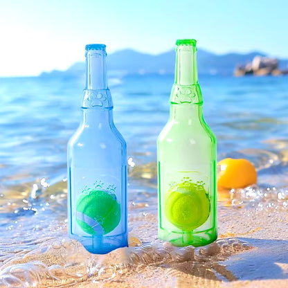 Interactive Dog Chewing Toy: Beer Bottle Design with Tennis Ball and Squeaker for Engaging Playtime
