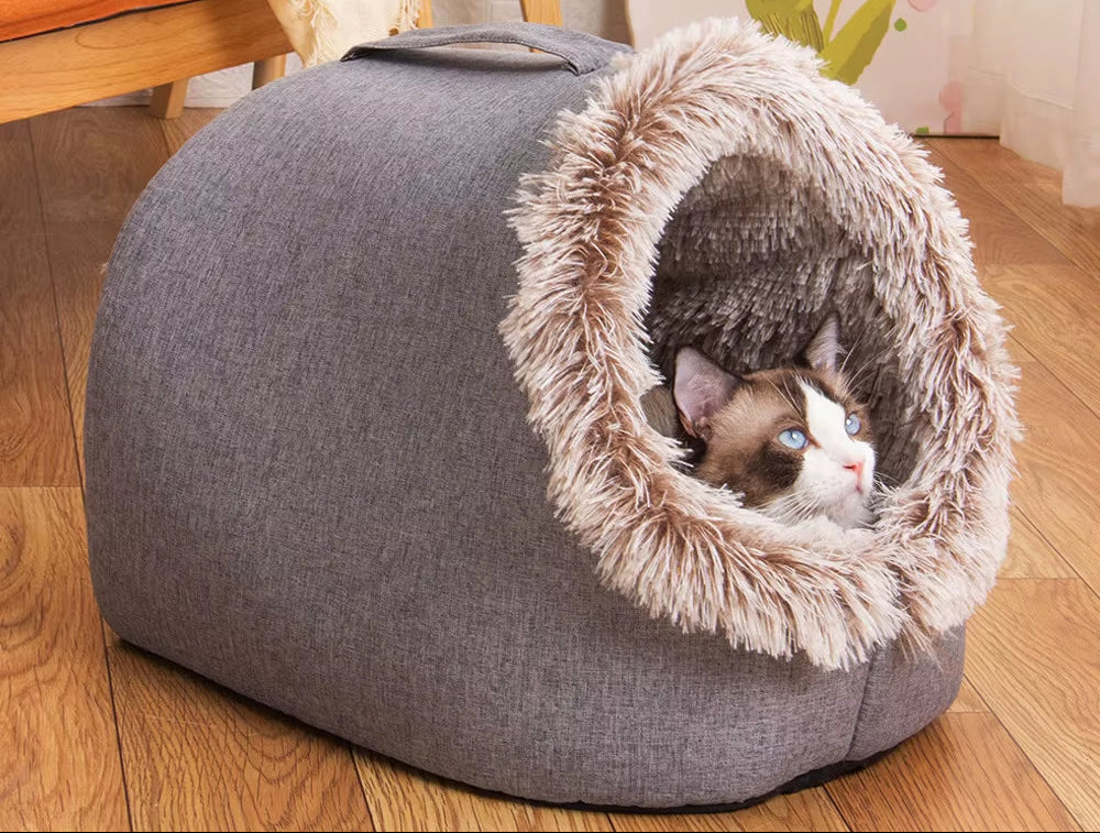 Self-Warming Winter Dog Bed and Cozy Cat Sleeping Tent - Indoor Nest for Small to Medium Pets