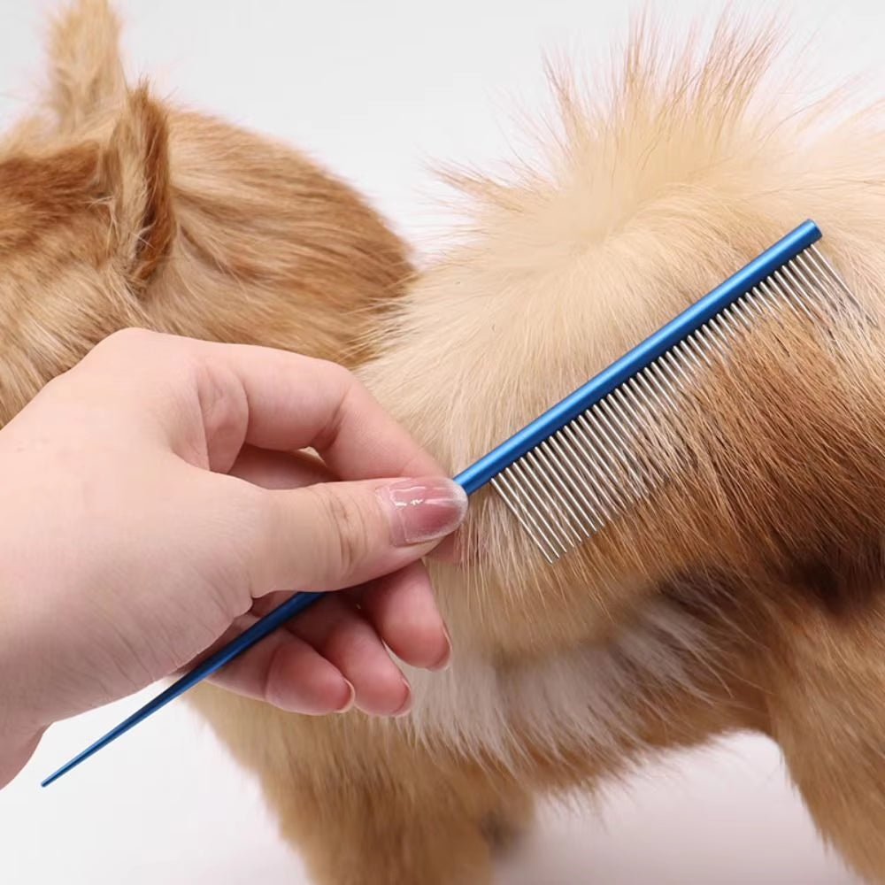 Stainless Steel Pet Flea Comb - Durable and Colorful Dog Grooming Tool with Dense Teeth for Effective Hair Removal