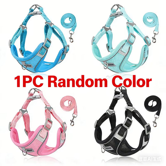 Reflective Dog Harness and Leash Set for Small to Medium Dogs and Cats - Chest Strap Vest for Outdoor Walking and Safety