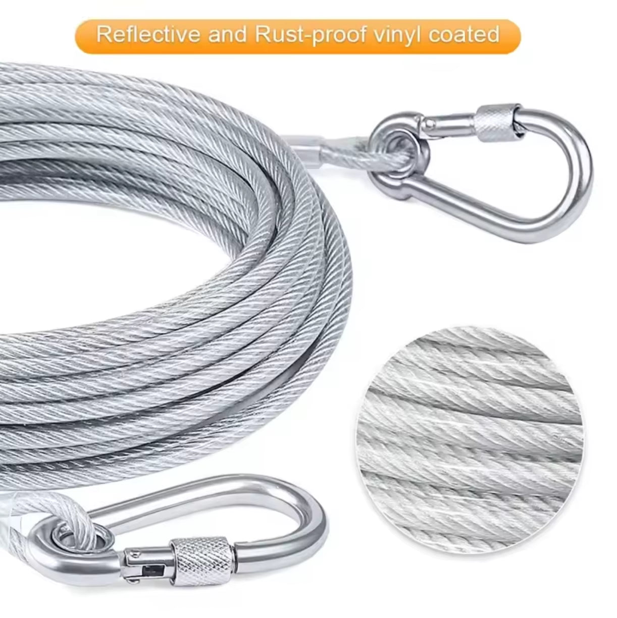 Double-Headed Dog Tie-Out Cable Leash with Metal Buckle, Rust-Resistant Steel Wire Training Collar for Outdoor Use