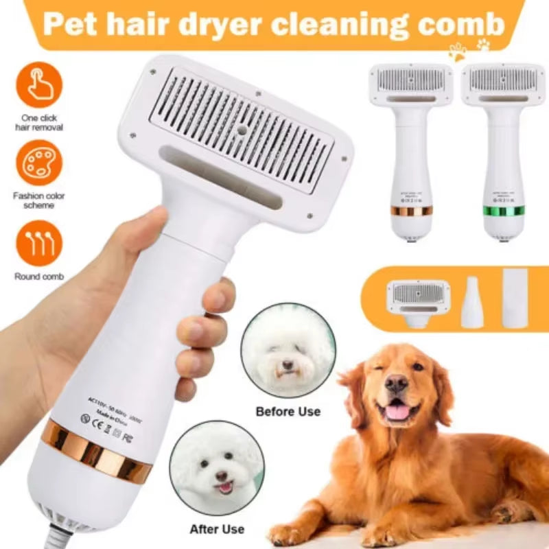 2-in-1 Quiet Pet Dog Dryer and Grooming Brush Kit for Cats and Puppies with Adjustable Temperature
