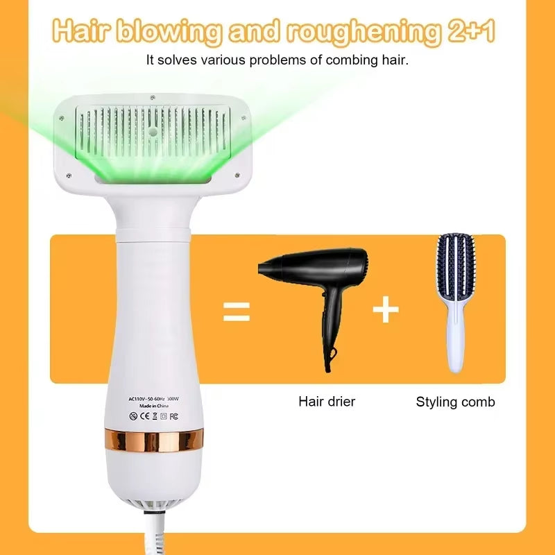2-in-1 Quiet Pet Dog Dryer and Grooming Brush Kit for Cats and Puppies with Adjustable Temperature