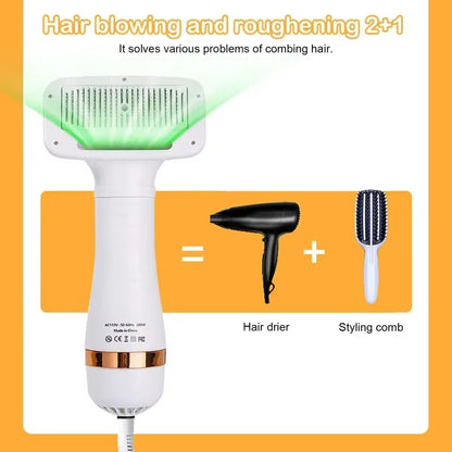 2-in-1 Quiet Pet Dog Dryer and Grooming Brush Kit for Cats and Puppies with Adjustable Temperature