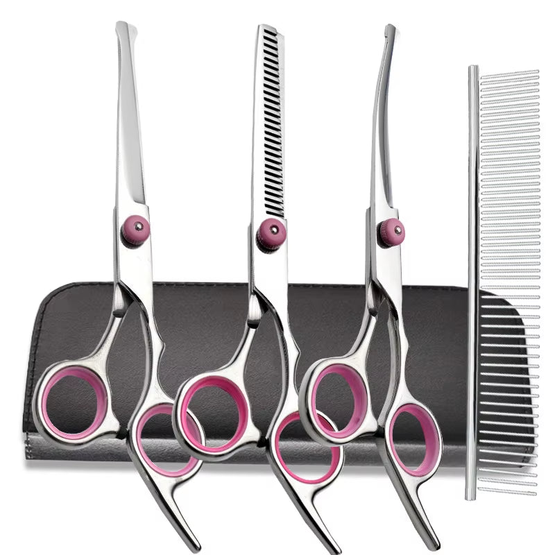 Professional Titanium Coated Dog Grooming Scissors Set with Safety Round Tips for Dogs and Cats