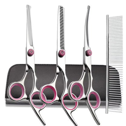 Professional Titanium Coated Dog Grooming Scissors Set with Safety Round Tips for Dogs and Cats