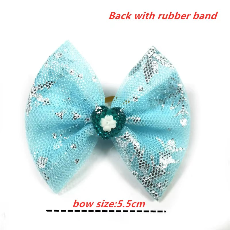 Winter Pet Hair Bows for Dogs - 50/100 Pcs Blue Snowflake Grooming Accessories with Rubber Bands for Boys and Girls