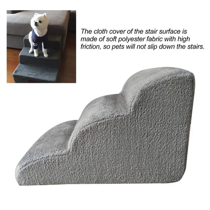 Non-Slip Pet Ramp Stairs for Dogs - 3-Tier Removable and Washable Dog Steps for Bed Training