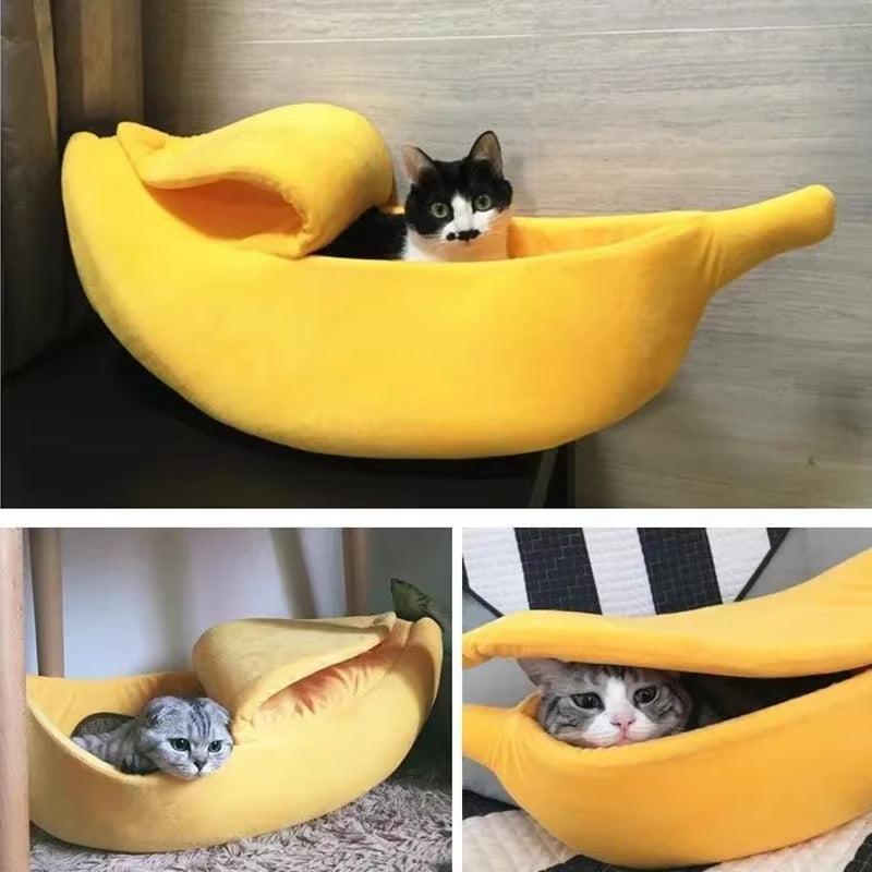 Cozy Banana Cat Bed and Cushion Kennel for Small Dogs and Kittens - Portable Pet Supplies