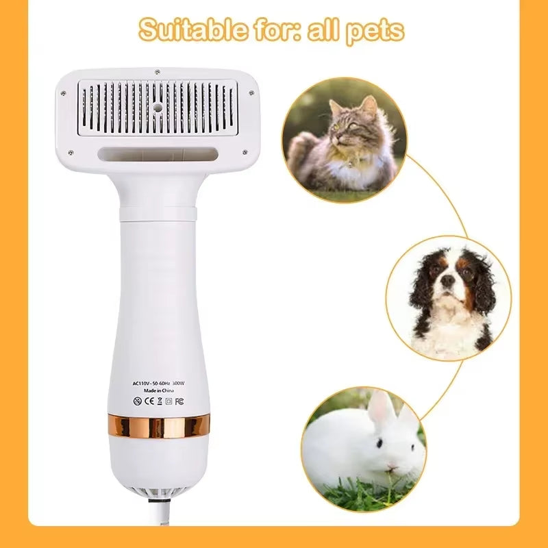 2-in-1 Quiet Pet Dog Dryer and Grooming Brush Kit for Cats and Puppies with Adjustable Temperature