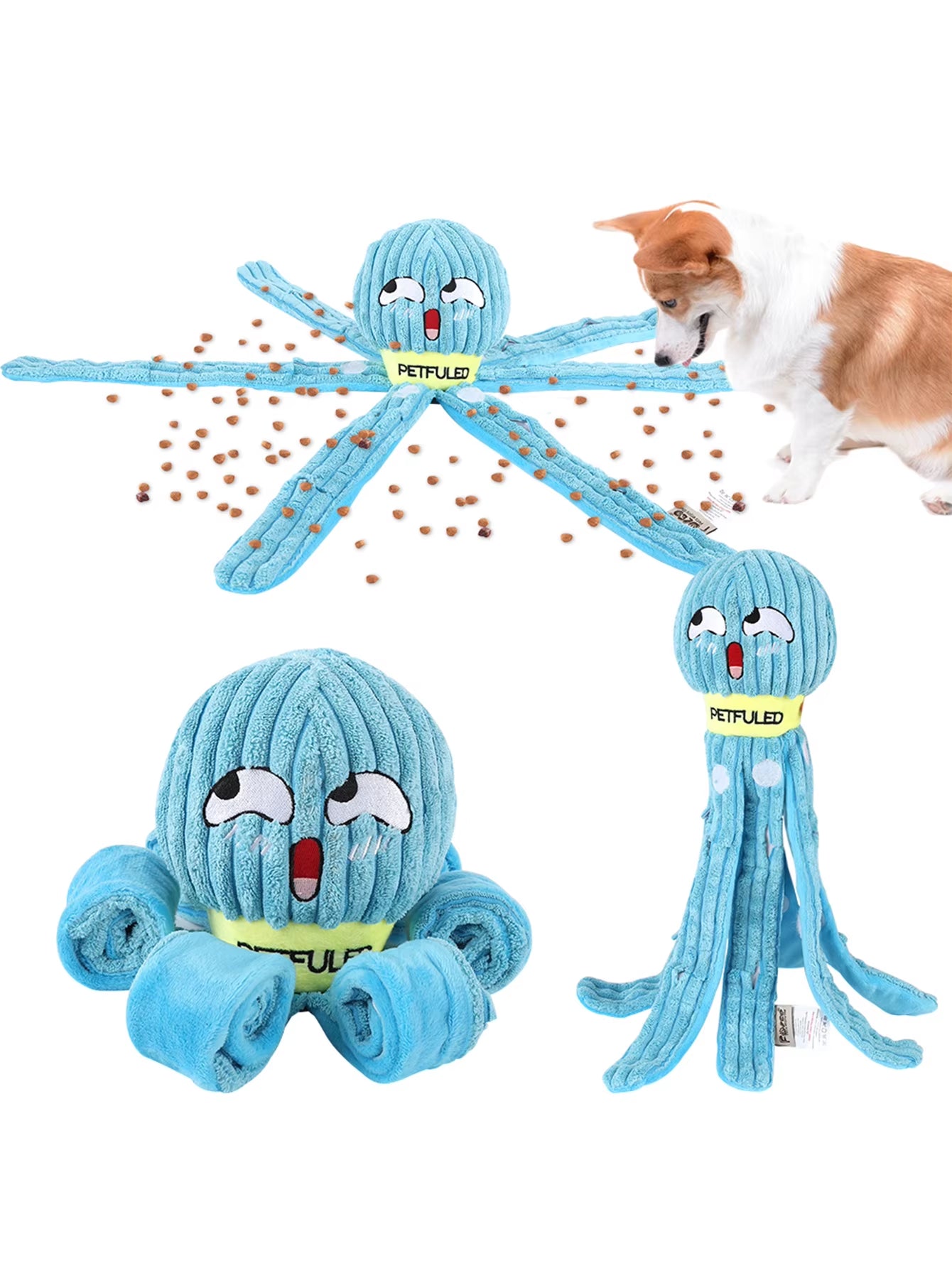 Plush Purple and Blue Octopus Dog Toy with Squeaker - Interactive Chew Toy for Medium Dogs, Ideal for Hiding Treats