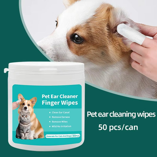 Disposable Pet Ear Cleaning Wipes with Finger Covers for Convenient Ear Care and Mite Removal in Dogs